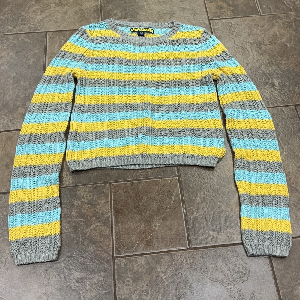 🥵 Striped Yellow,Blue and Grey Women's Sweater